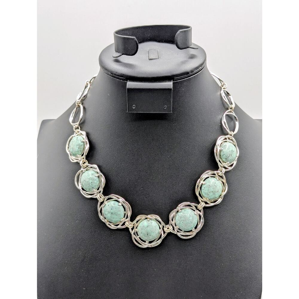 Etienne Aigner Bellini Turquoise Silver Tone Toggle Clasp 17.5"-18.5" Necklace